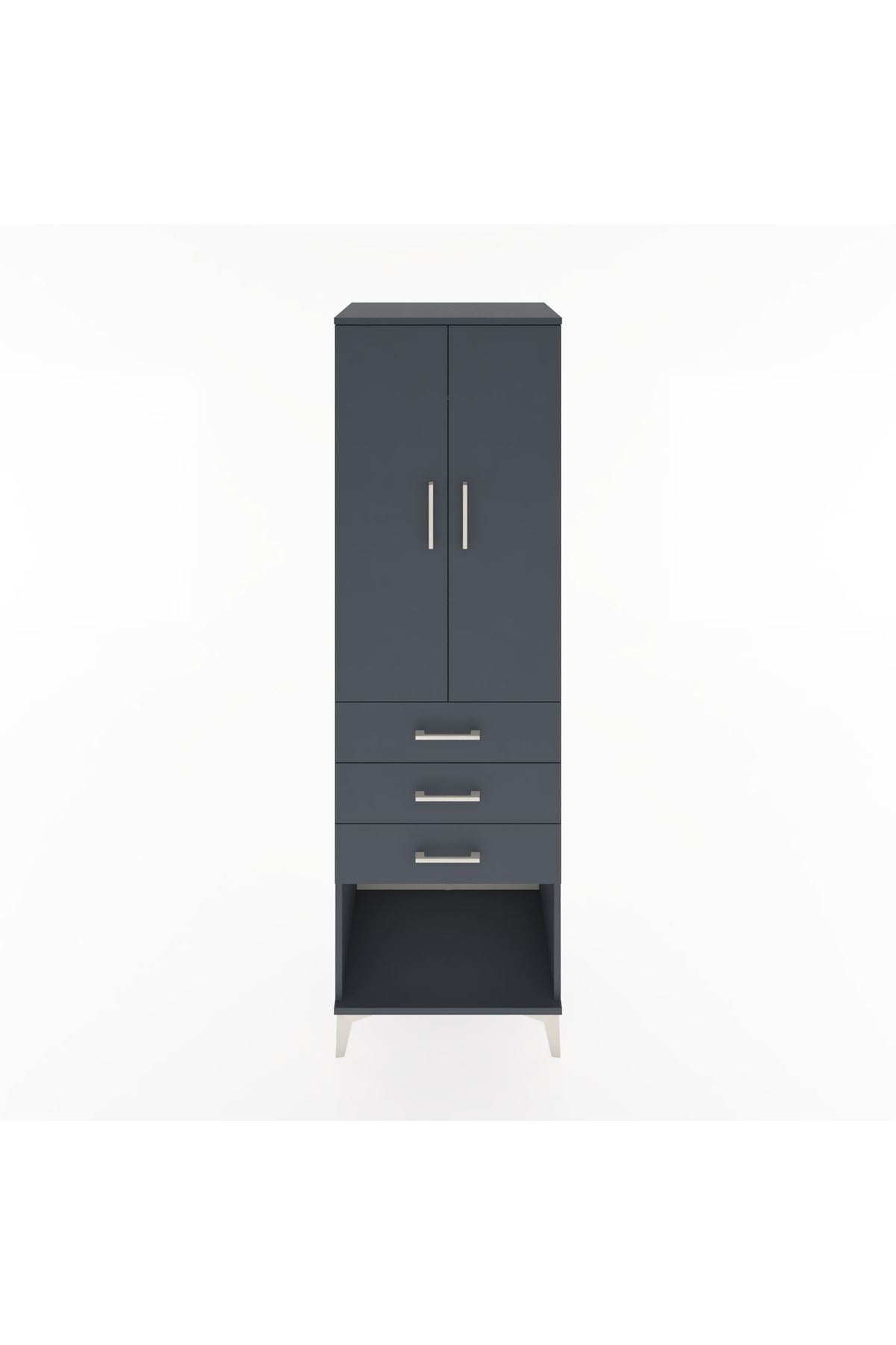 Hyperion Dolap Tek Raflı 3 Çekmeceli Tek Askılı 60x44x195 Antrasit-Antrasit