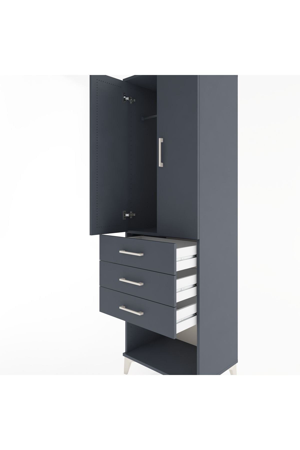 Hyperion Dolap Tek Raflı 3 Çekmeceli Tek Askılı 60x44x195 Antrasit-Antrasit