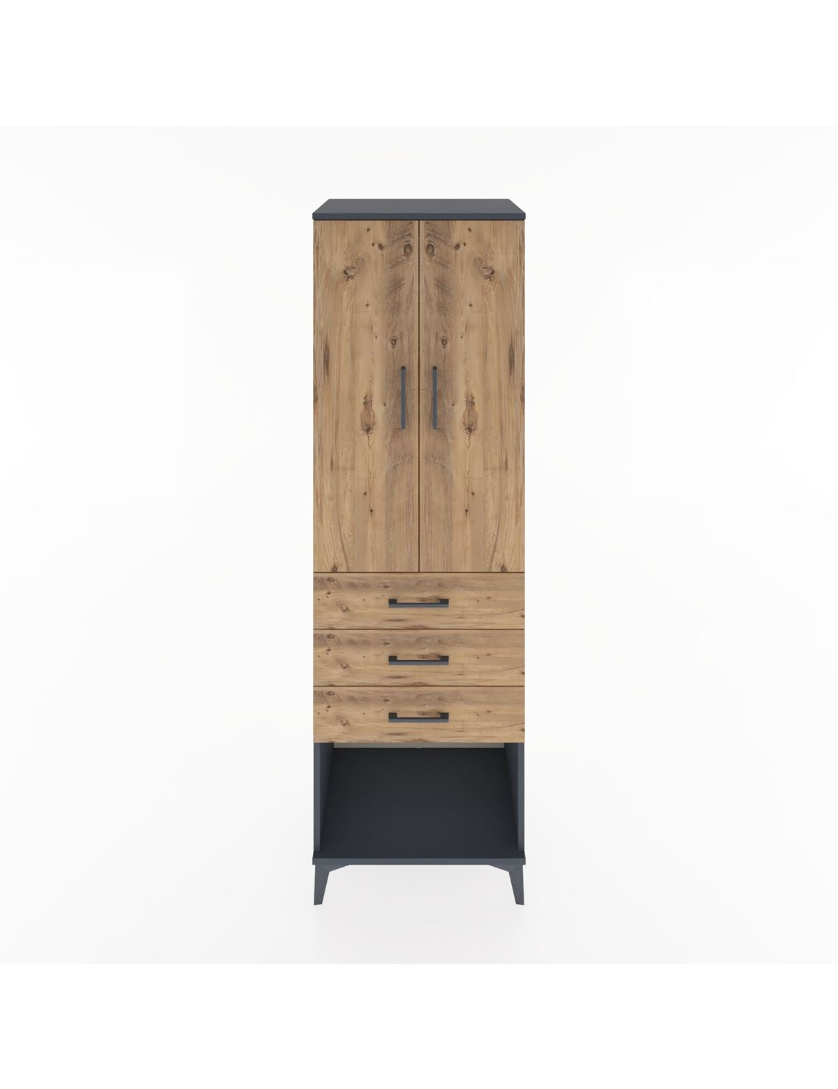 Hyperion Dolap Tek Raflı 3 Çekmeceli Tek Askılı 60x44x195 Antrasit-Çam