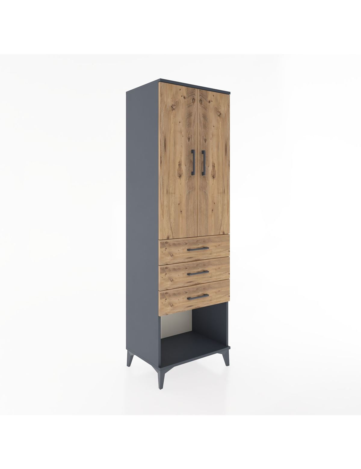 Hyperion Dolap Tek Raflı 3 Çekmeceli Tek Askılı 60x44x195 Antrasit-Çam