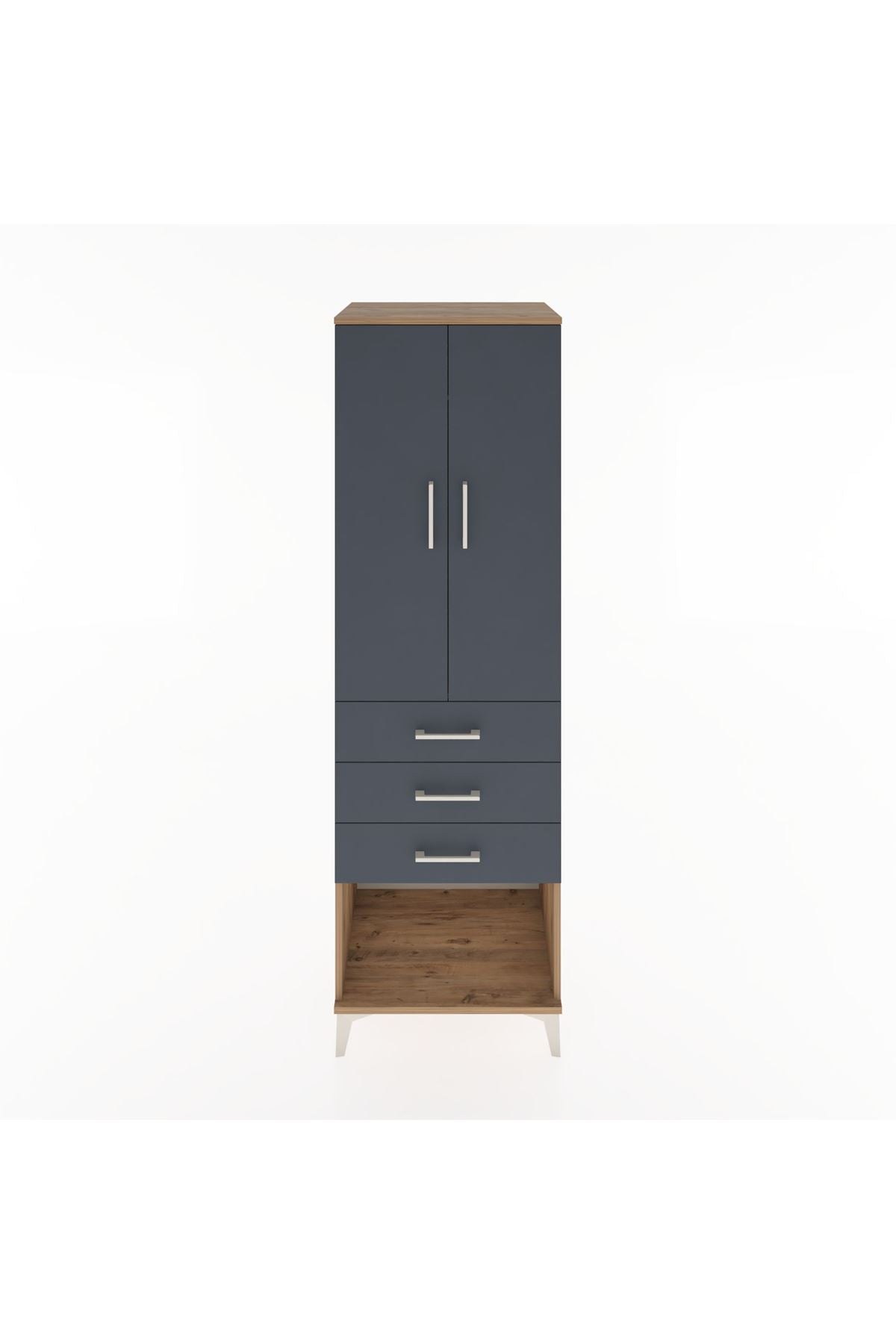 Hyperion Dolap Tek Raflı 3 Çekmeceli Tek Askılı 60x44x195 Çam-Antrasit