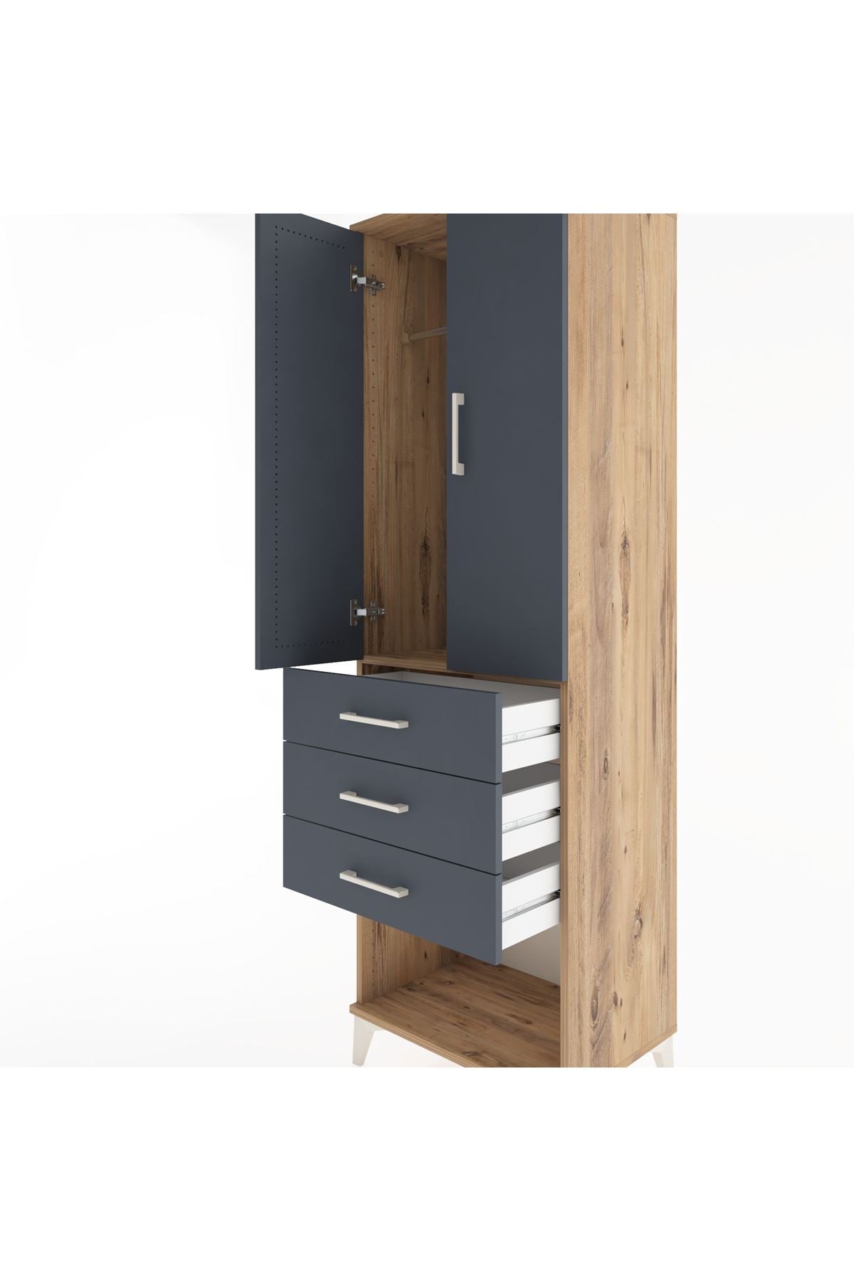 Hyperion Dolap Tek Raflı 3 Çekmeceli Tek Askılı 60x44x195 Çam-Antrasit