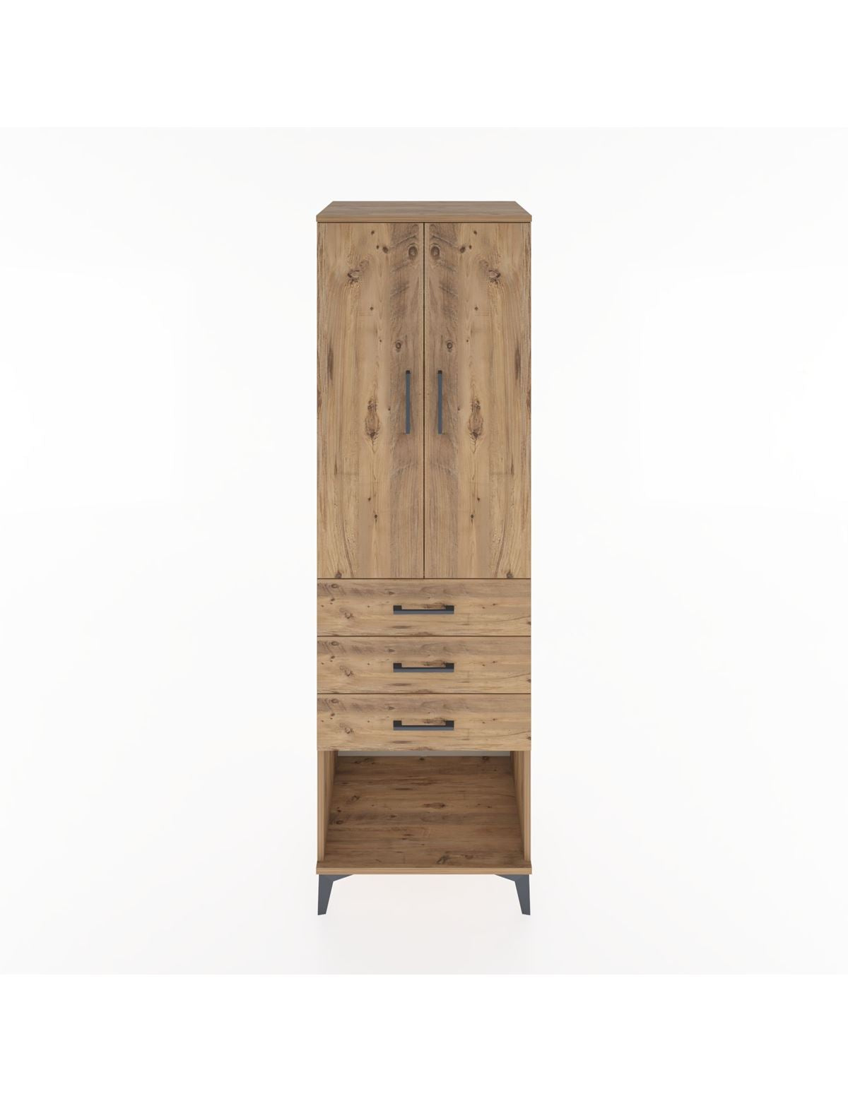 Hyperion Dolap Tek Raflı 3 Çekmeceli Tek Askılı 60x44x195 Çam-Çam