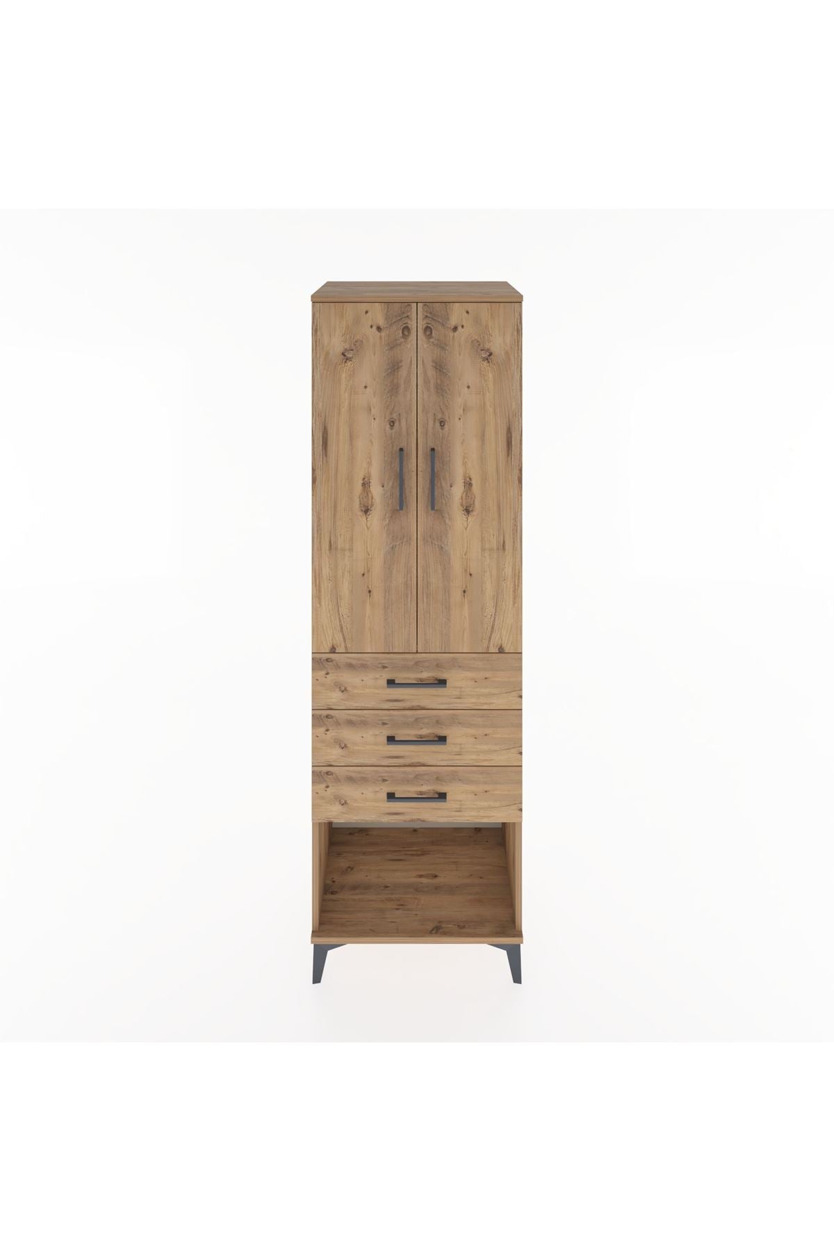 Hyperion Dolap Tek Raflı 3 Çekmeceli Tek Askılı 60x44x195 Çam-Çam