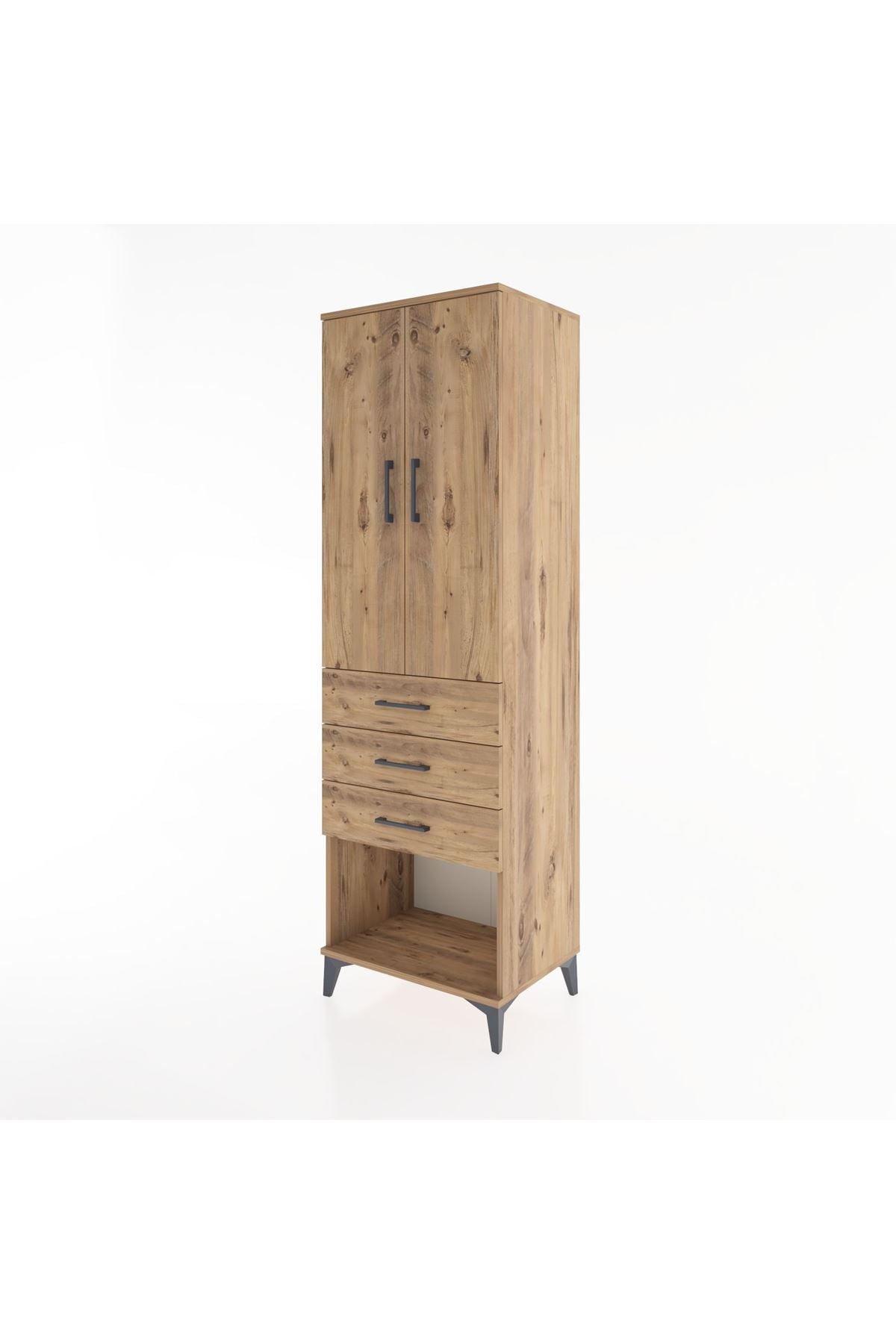 Hyperion Dolap Tek Raflı 3 Çekmeceli Tek Askılı 60x44x195 Çam-Çam