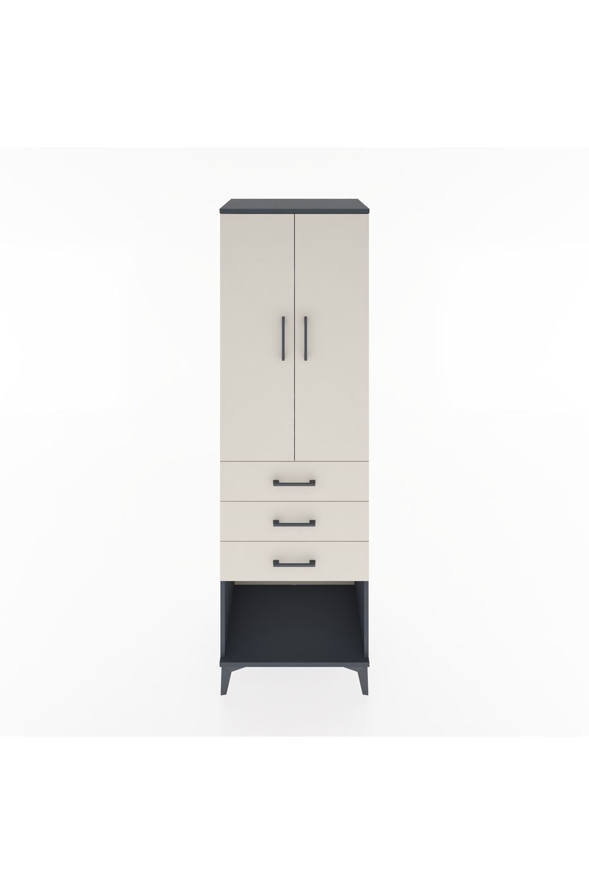 Hyperion Dolap 3 Raflı 3 Çekmeceli 2 Kapaklı 60x44x195 Antrasit-Aytaşı