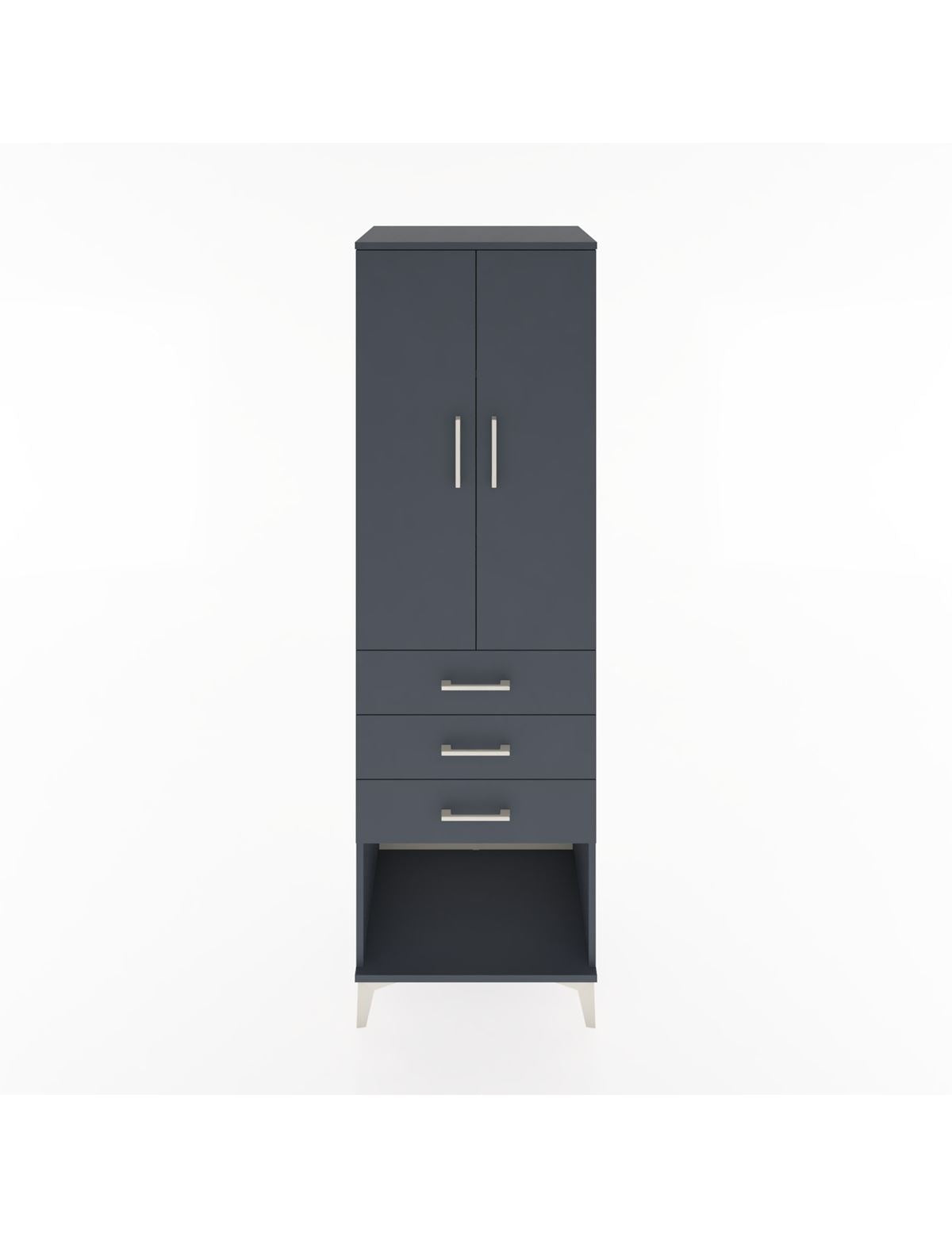 Hyperion Dolap 3 Raflı 3 Çekmeceli 2 Kapaklı 60x44x195 Antrasit-Antrasit