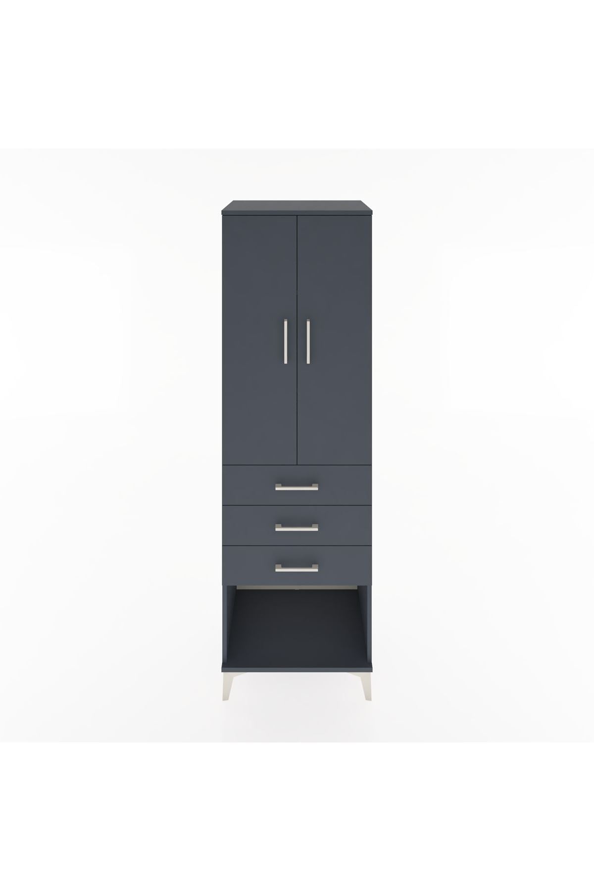 Hyperion Dolap 3 Raflı 3 Çekmeceli 2 Kapaklı 60x44x195 Antrasit-Antrasit