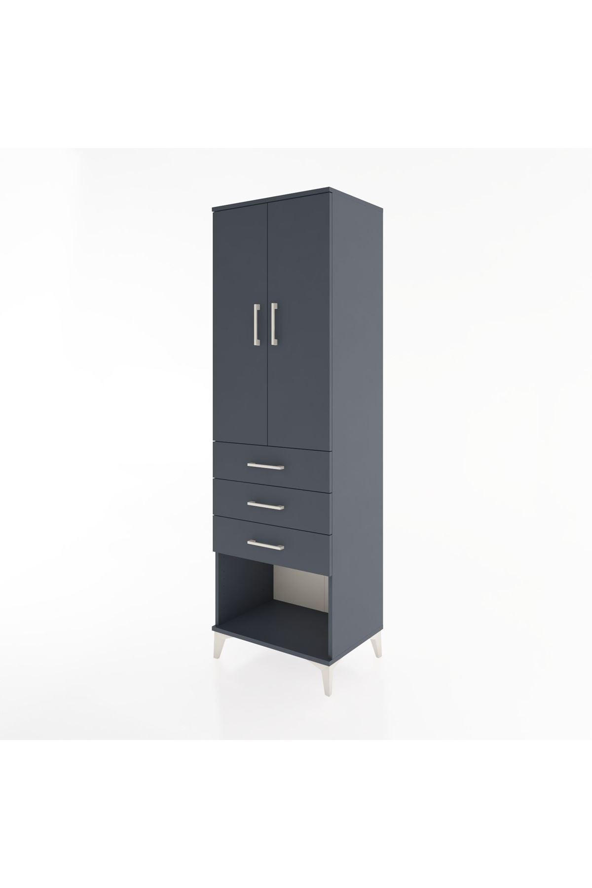 Hyperion Dolap 3 Raflı 3 Çekmeceli 2 Kapaklı 60x44x195 Antrasit-Antrasit