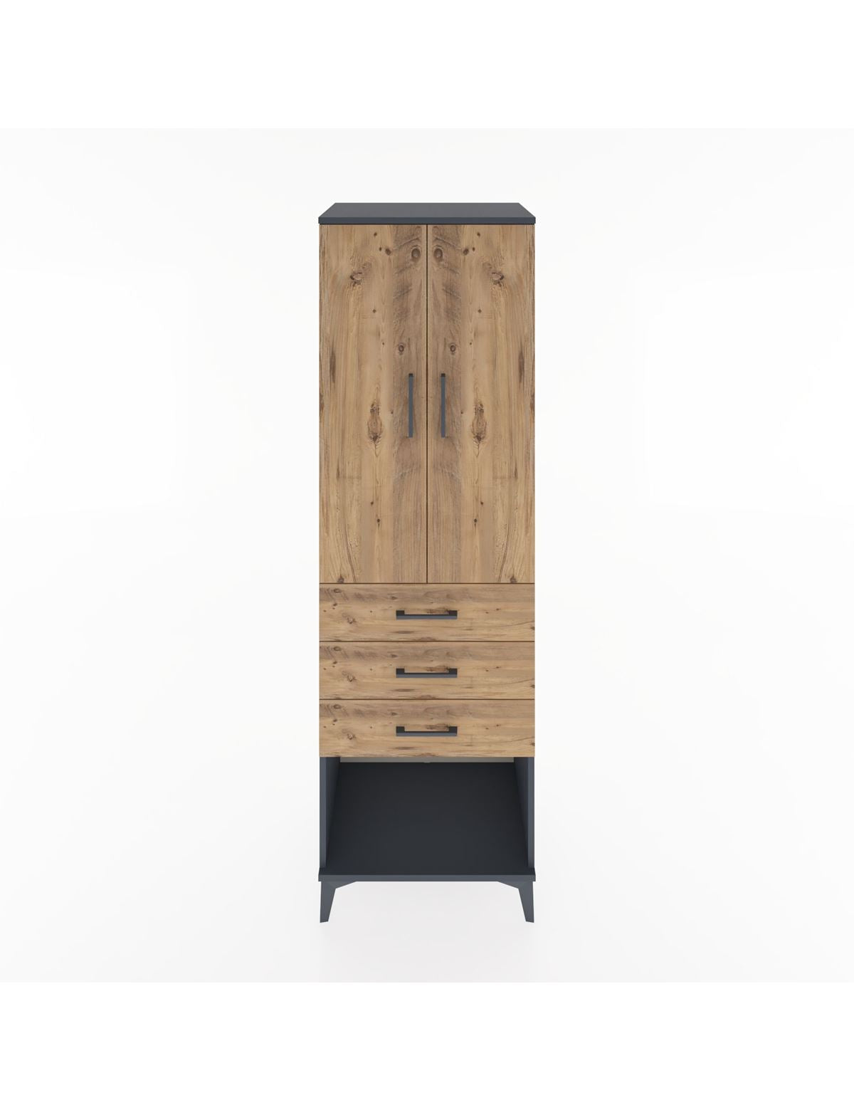 Hyperion Dolap 3 Raflı 3 Çekmeceli 2 Kapaklı 60x44x195 Antrasit-Çam