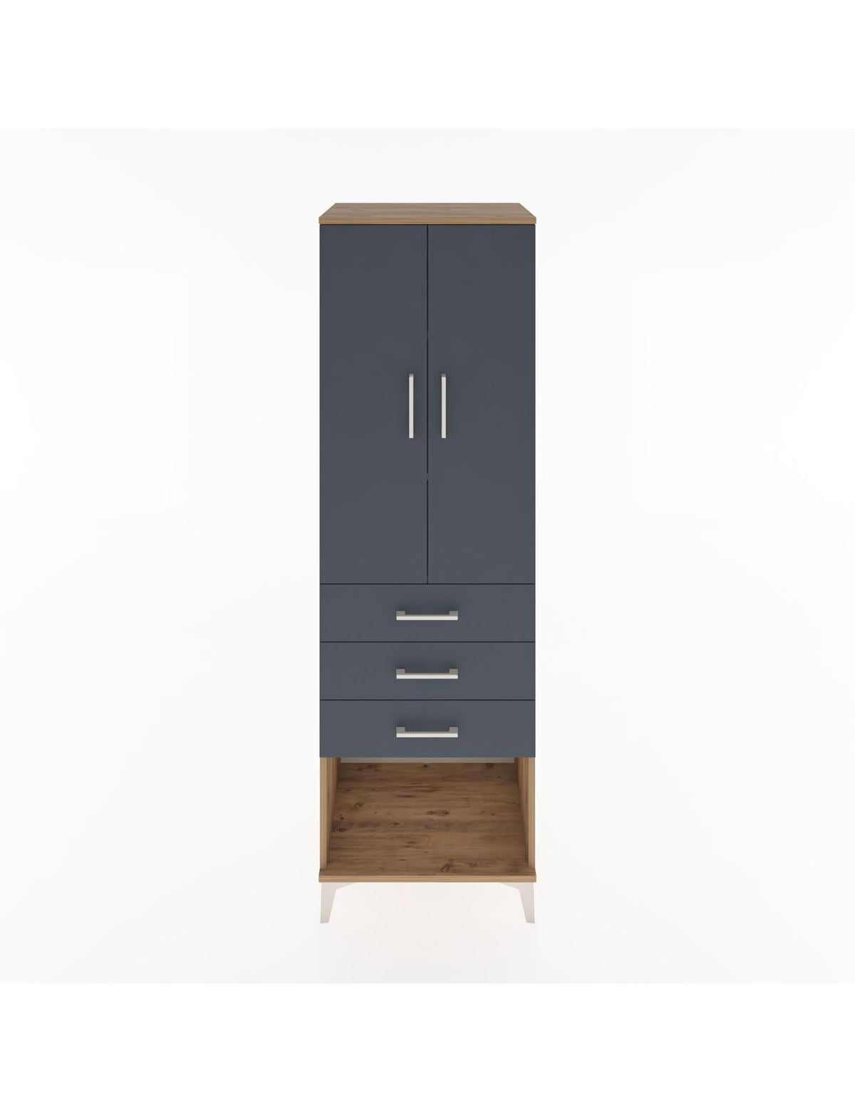 Hyperion Dolap 3 Raflı 3 Çekmeceli 2 Kapaklı 60x44x195 Çam-Antrasit