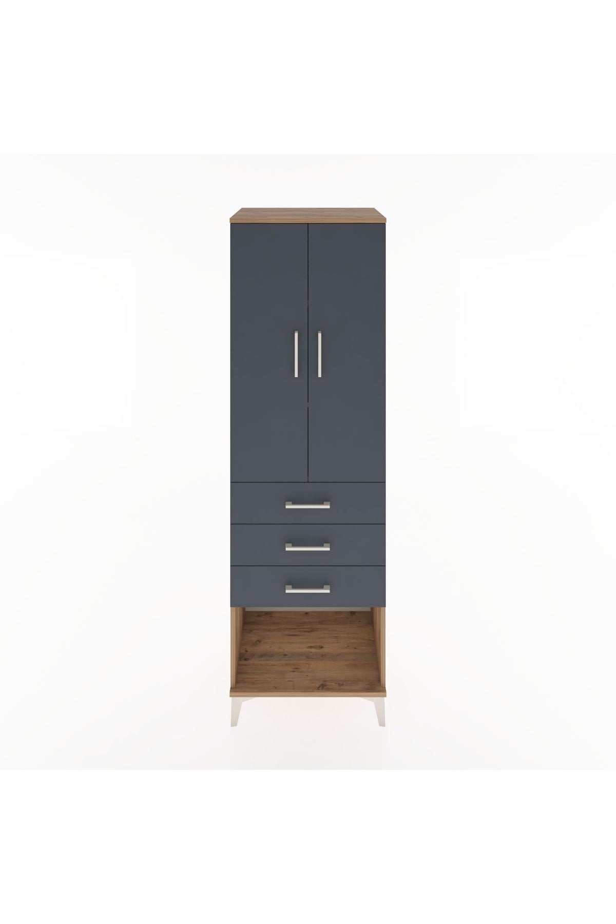 Hyperion Dolap 3 Raflı 3 Çekmeceli 2 Kapaklı 60x44x195 Çam-Antrasit