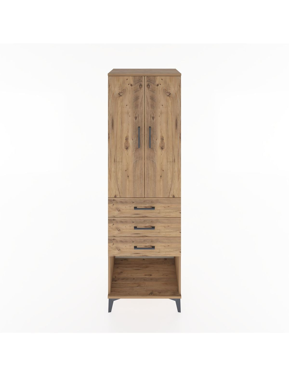 Hyperion Dolap 3 Raflı 3 Çekmeceli 2 Kapaklı 60x44x195 Çam-Çam