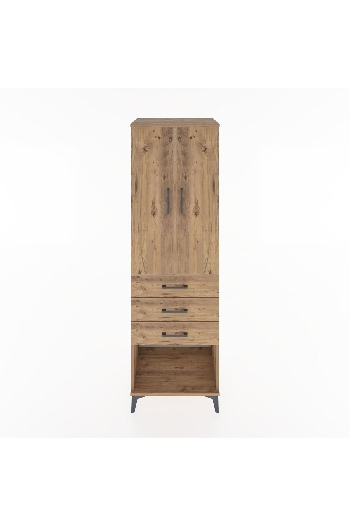 Hyperion Dolap 3 Raflı 3 Çekmeceli 2 Kapaklı 60x44x195 Çam-Çam