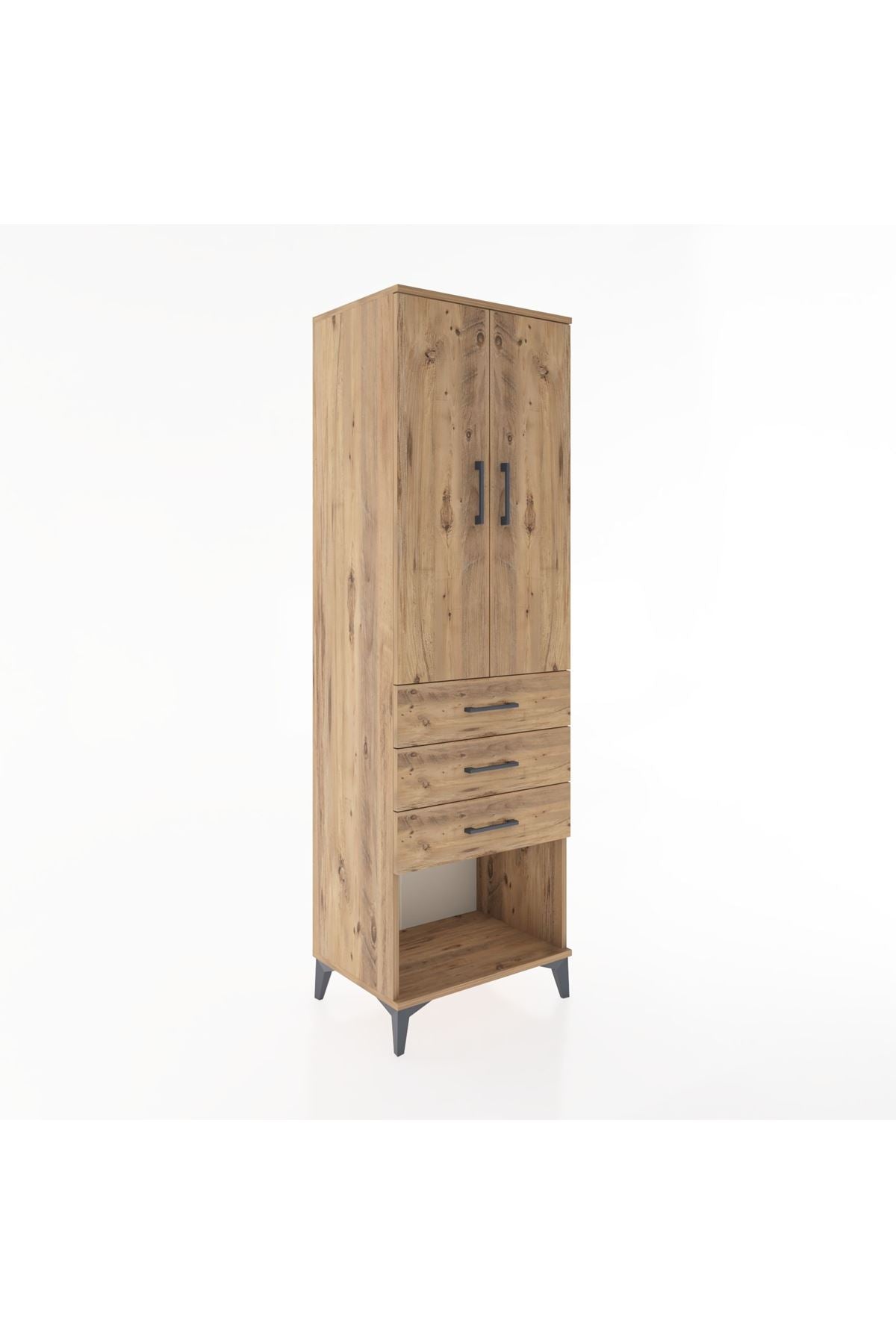 Hyperion Dolap 3 Raflı 3 Çekmeceli 2 Kapaklı 60x44x195 Çam-Çam