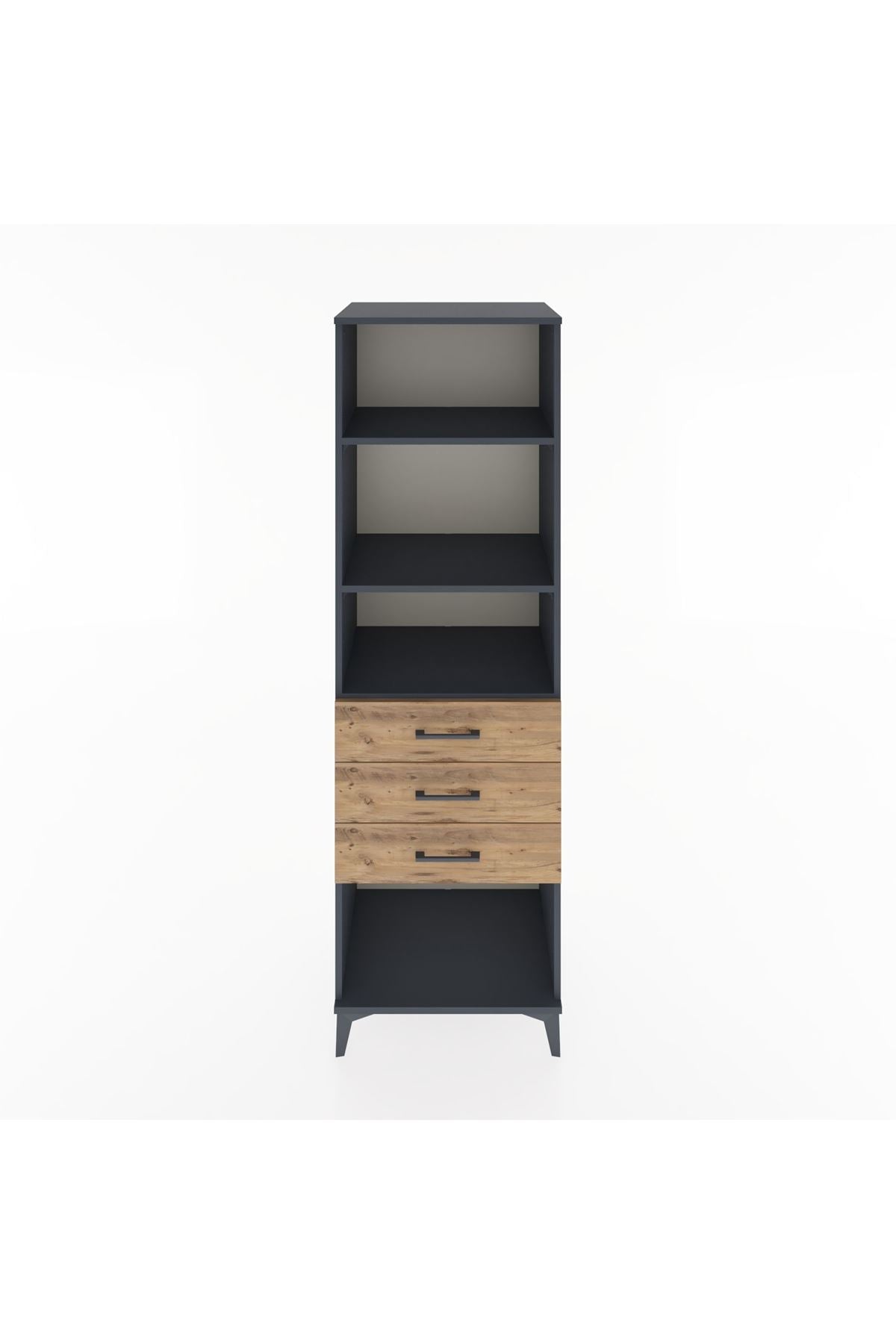 Hyperion Dolap 3 Raflı 3 Çekmeceli 60x44x195 Antrasit-Çam