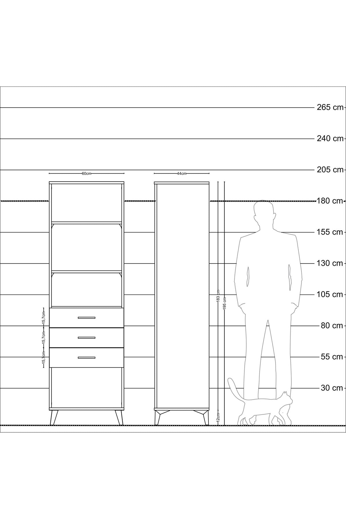 Hyperion Dolap 3 Raflı 3 Çekmeceli 60x44x195 Çam-Çam