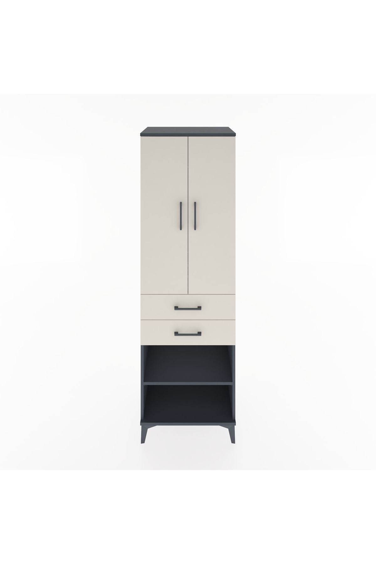 Hyperion Dolap 2 Raflı 2 Çekmeceli Tek Askılı 60x44x195 Antrasit-Aytaşı