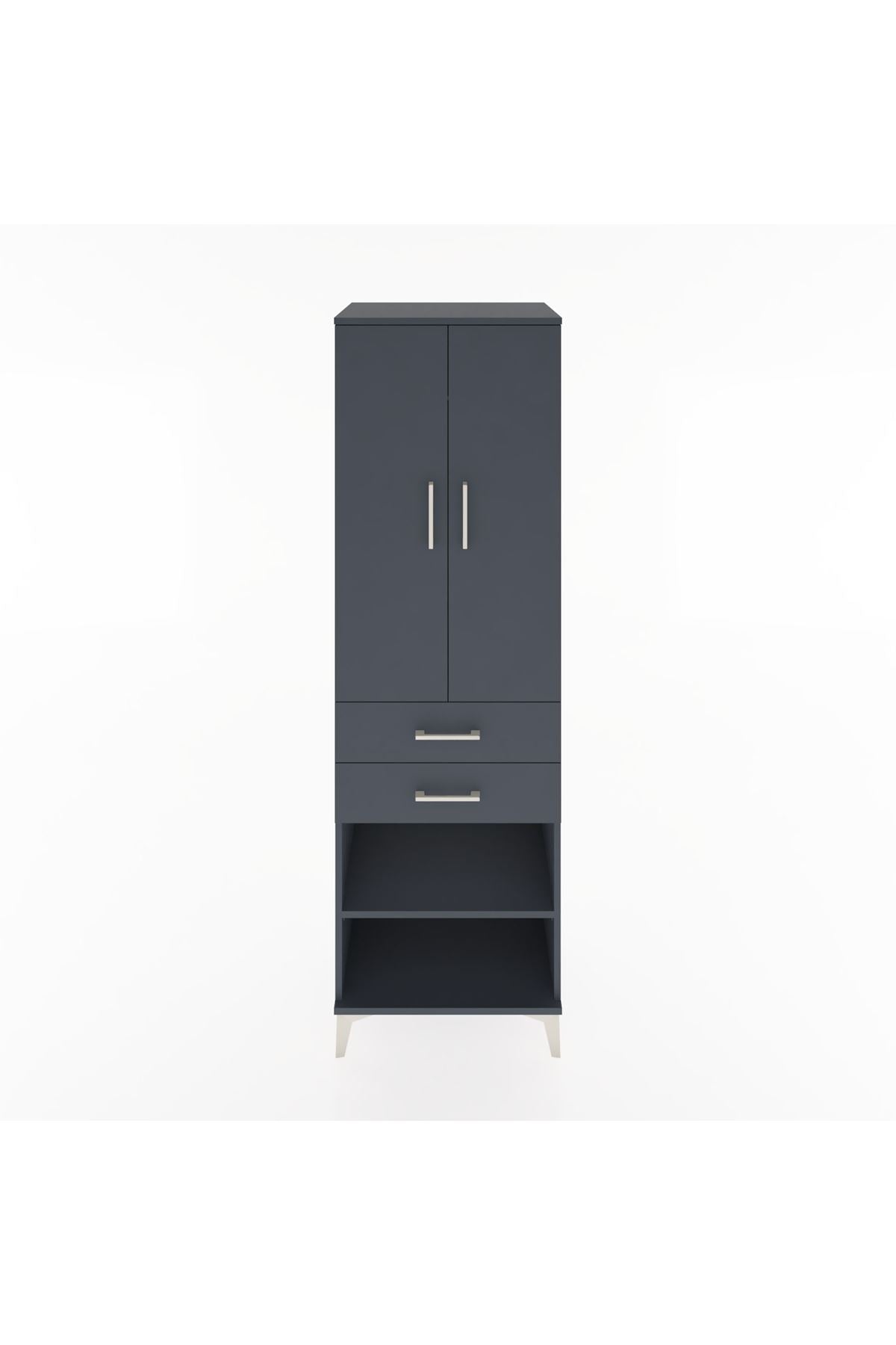 Hyperion Dolap 2 Raflı 2 Çekmeceli Tek Askılı 60x44x195 Antrasit-Antrasit
