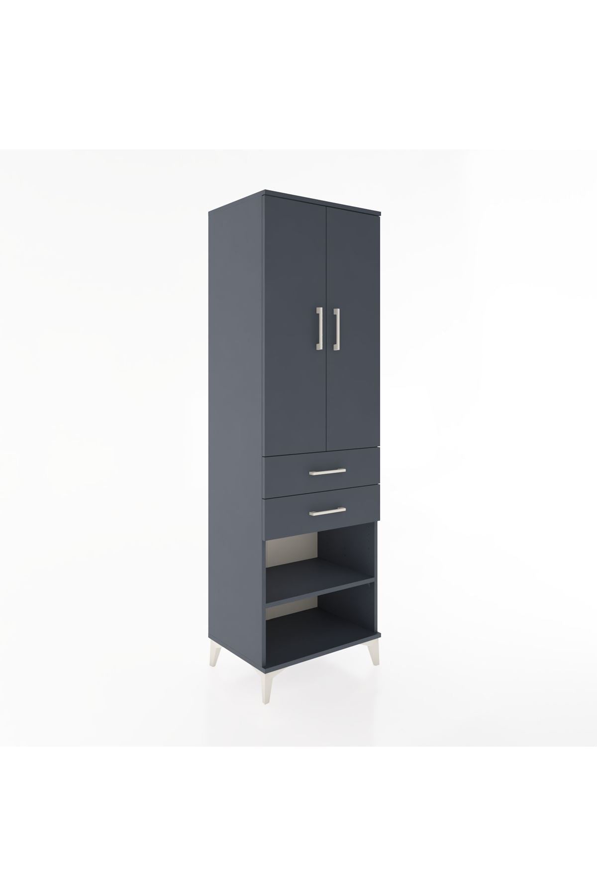 Hyperion Dolap 2 Raflı 2 Çekmeceli Tek Askılı 60x44x195 Antrasit-Antrasit