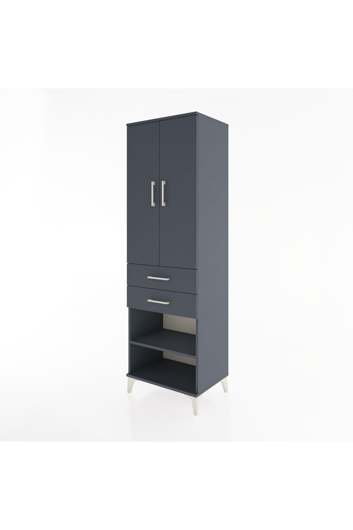 Hyperion Dolap 2 Raflı 2 Çekmeceli Tek Askılı 60x44x195 Antrasit-Antrasit