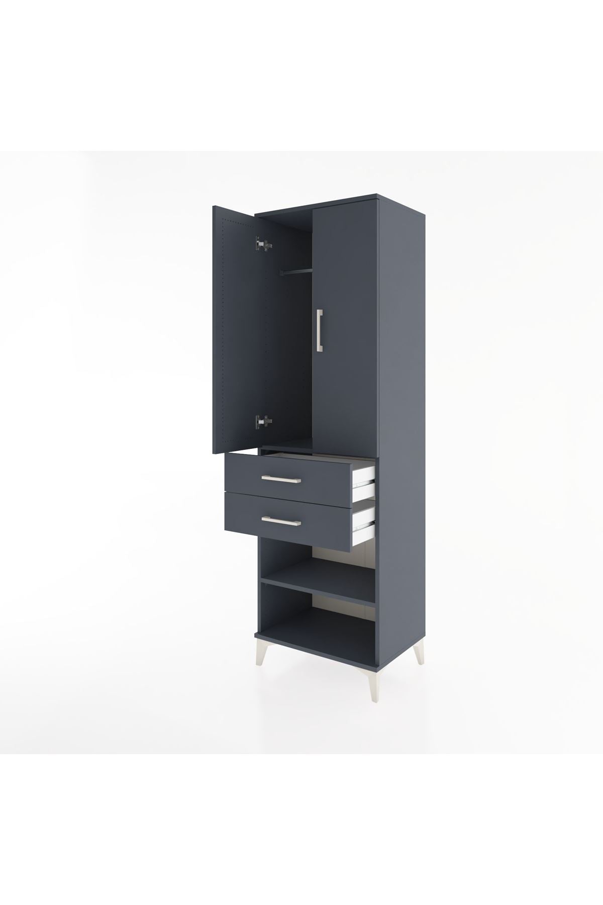 Hyperion Dolap 2 Raflı 2 Çekmeceli Tek Askılı 60x44x195 Antrasit-Antrasit