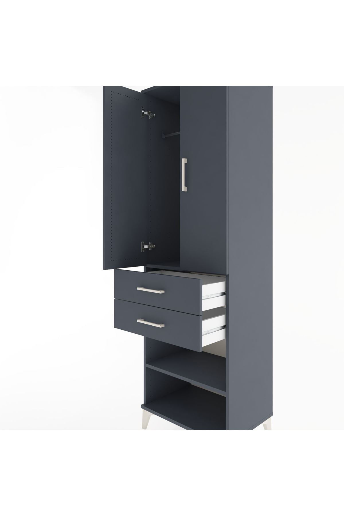 Hyperion Dolap 2 Raflı 2 Çekmeceli Tek Askılı 60x44x195 Antrasit-Antrasit