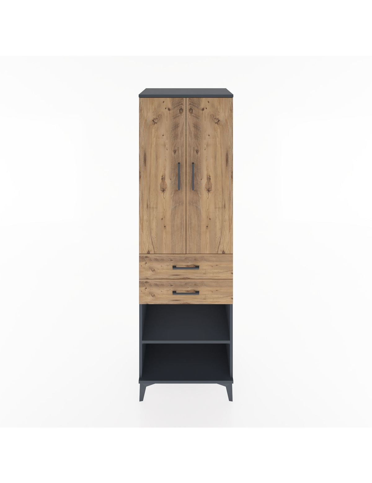 Hyperion Dolap 2 Raflı 2 Çekmeceli Tek Askılı 60x44x195 Antrasit-Çam