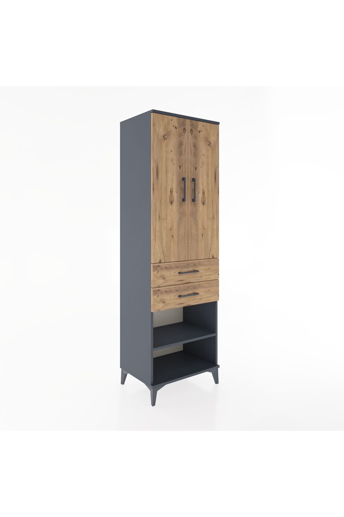 Hyperion Dolap 2 Raflı 2 Çekmeceli Tek Askılı 60x44x195 Antrasit-Çam