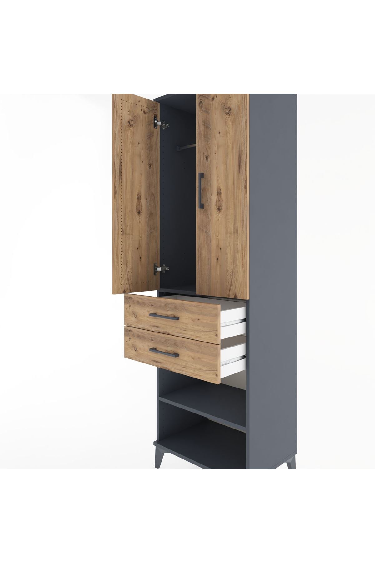 Hyperion Dolap 2 Raflı 2 Çekmeceli Tek Askılı 60x44x195 Antrasit-Çam