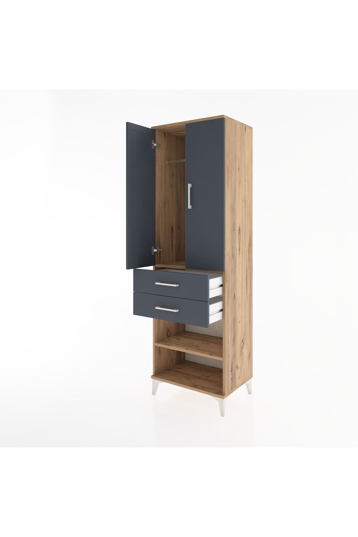 Hyperion Dolap 2 Raflı 2 Çekmeceli Tek Askılı 60x44x195 Çam-Antrasit