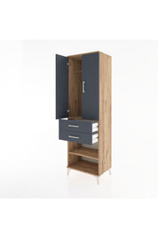 Hyperion Dolap 2 Raflı 2 Çekmeceli Tek Askılı 60x44x195 Çam-Antrasit