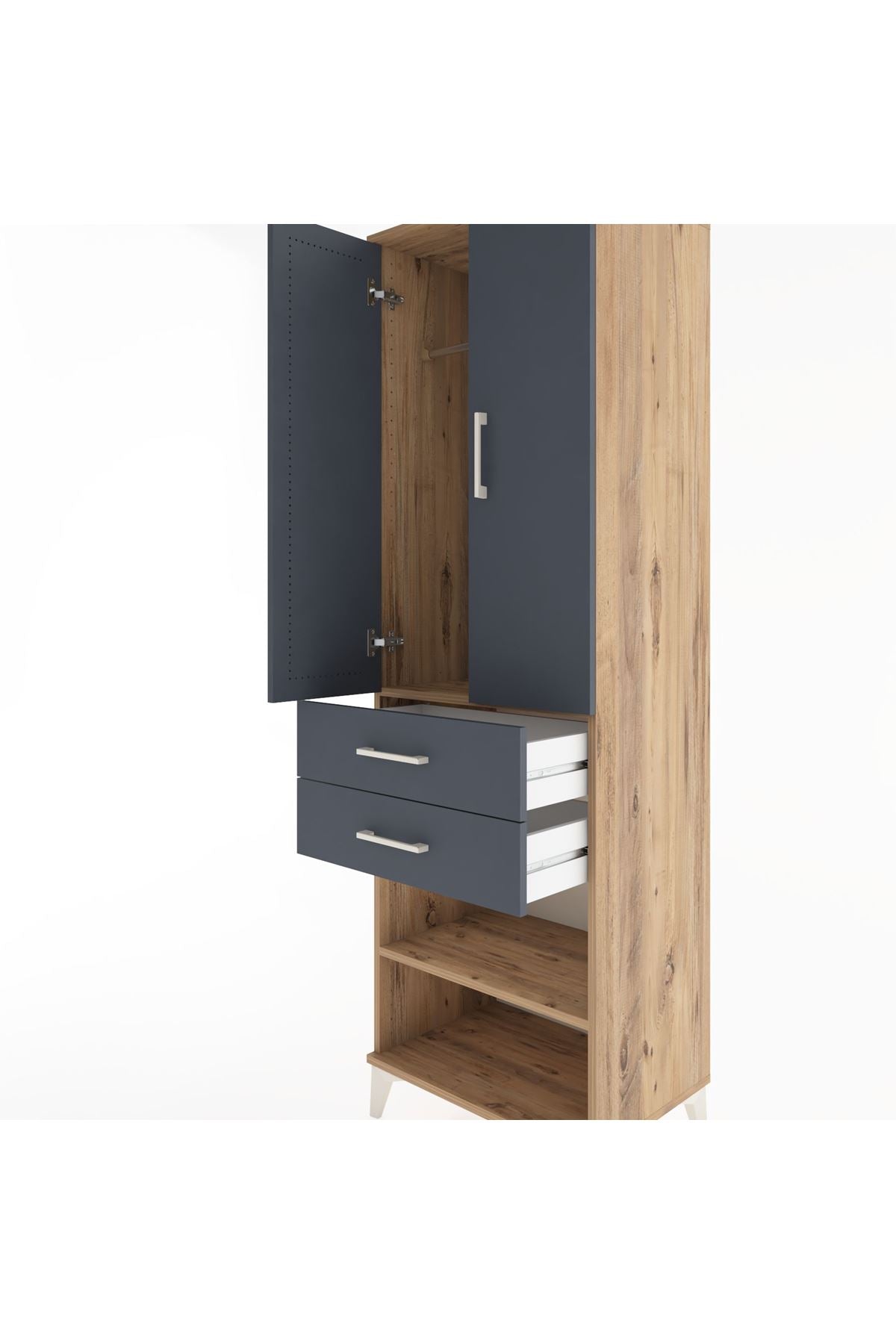 Hyperion Dolap 2 Raflı 2 Çekmeceli Tek Askılı 60x44x195 Çam-Antrasit
