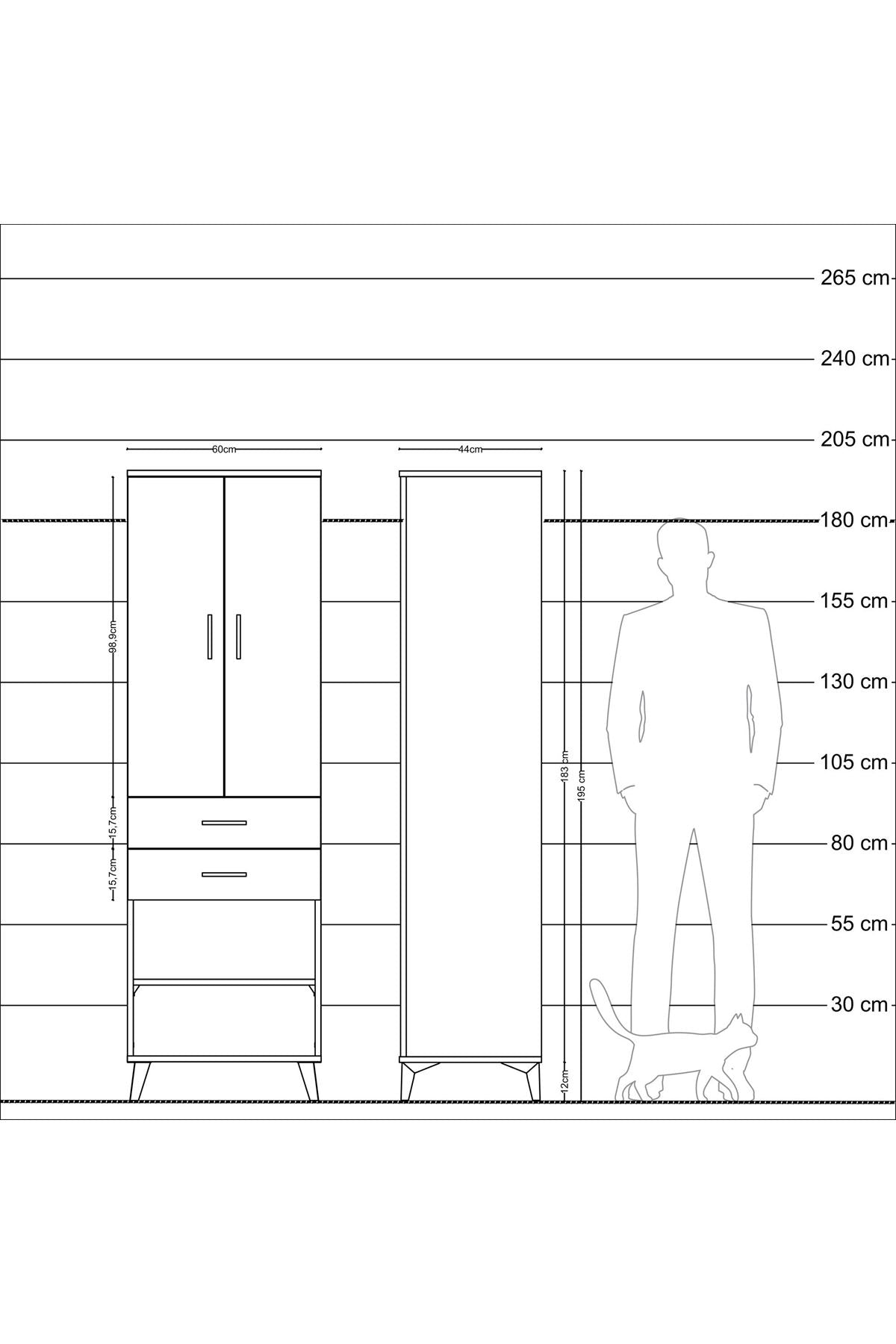 Hyperion Dolap 2 Raflı 2 Çekmeceli Tek Askılı 60x44x195 Çam-Antrasit