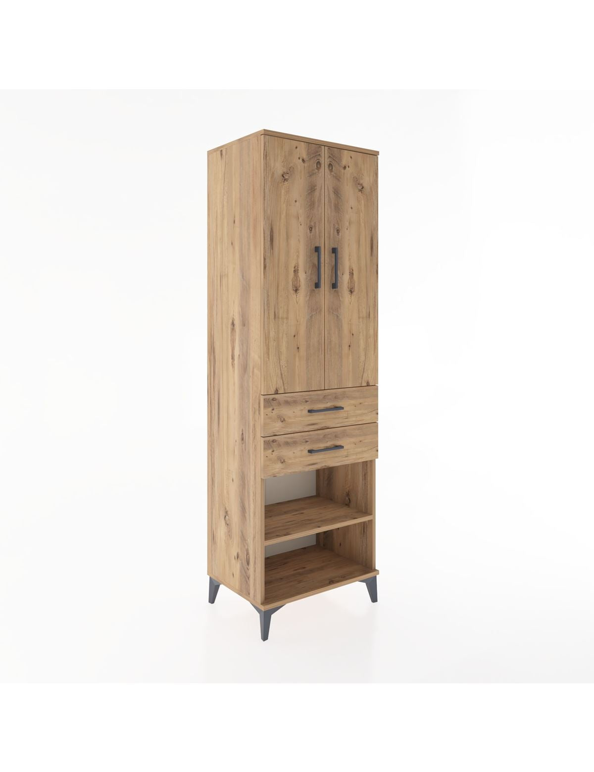 Hyperion Dolap 2 Raflı 2 Çekmeceli Tek Askılı 60x44x195 Çam-Çam