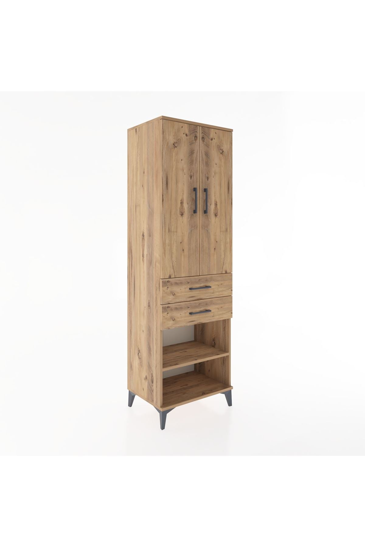 Hyperion Dolap 2 Raflı 2 Çekmeceli Tek Askılı 60x44x195 Çam-Çam