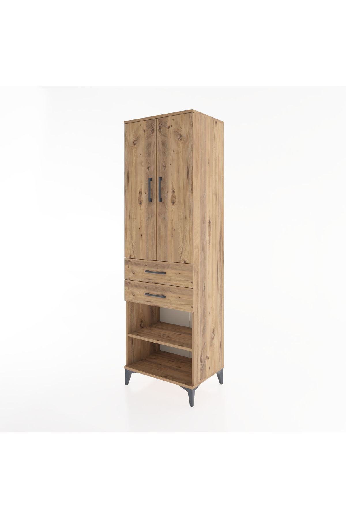 Hyperion Dolap 2 Raflı 2 Çekmeceli Tek Askılı 60x44x195 Çam-Çam