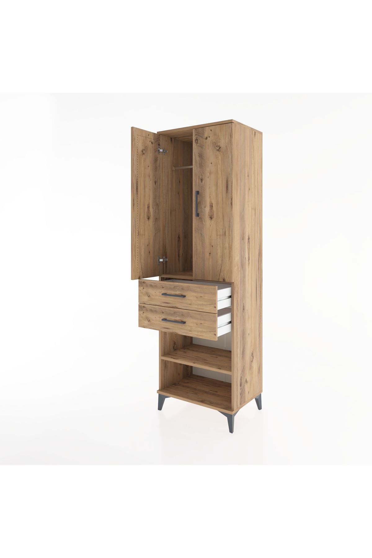 Hyperion Dolap 2 Raflı 2 Çekmeceli Tek Askılı 60x44x195 Çam-Çam