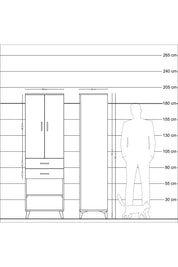 Hyperion Dolap 2 Raflı 2 Çekmeceli Tek Askılı 60x44x195 Çam-Çam