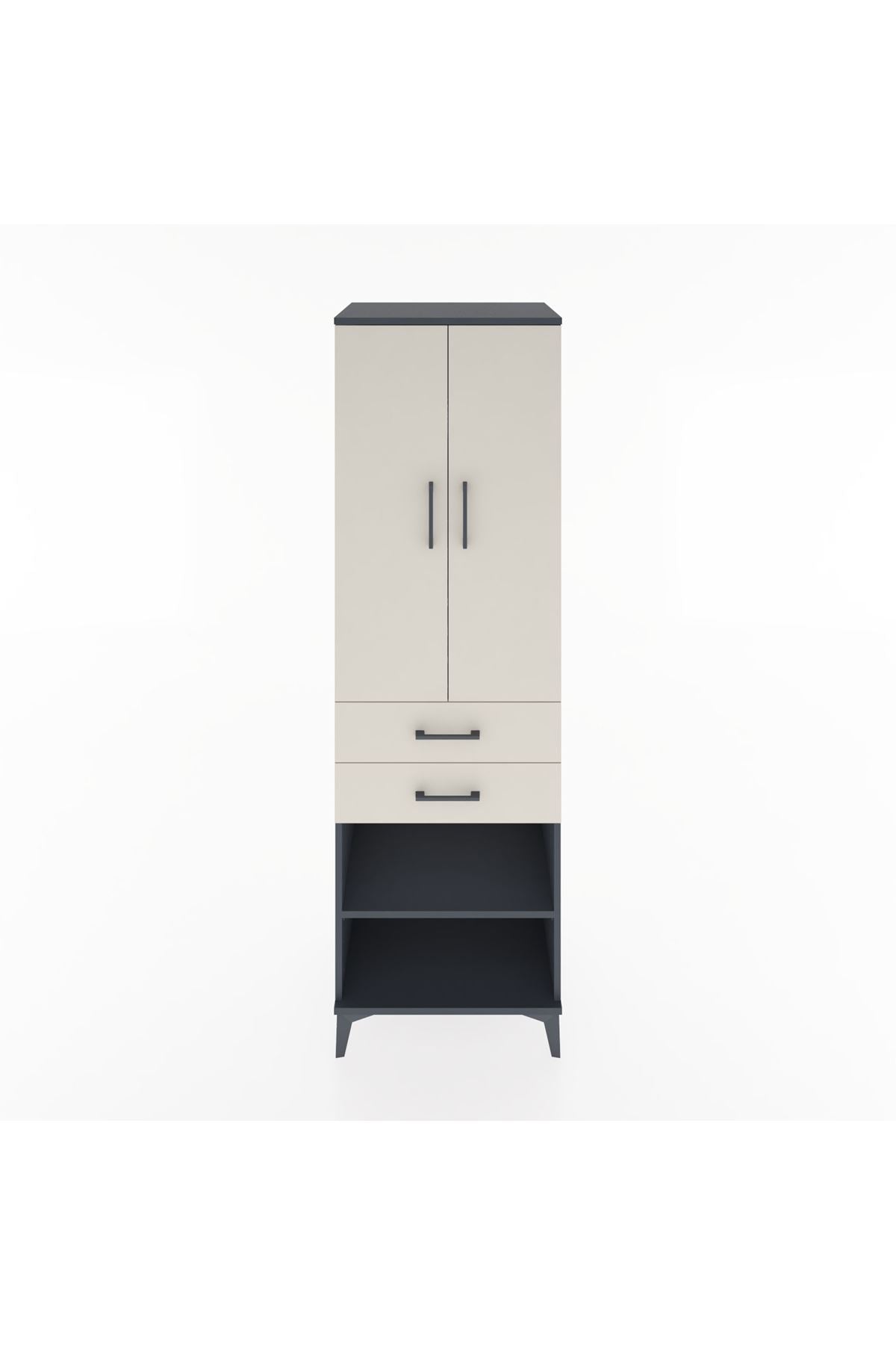 Hyperion Dolap 4 Raflı 2 Çekmeceli 2 Kapaklı 60x44x195 Antrasit-Aytaşı