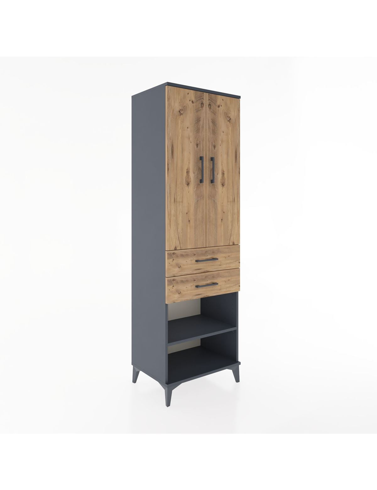 Hyperion Dolap 4 Raflı 2 Çekmeceli 2 Kapaklı 60x44x195 Antrasit-Çam