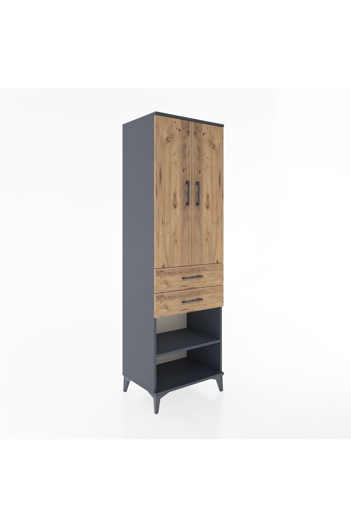Hyperion Dolap 4 Raflı 2 Çekmeceli 2 Kapaklı 60x44x195 Antrasit-Çam