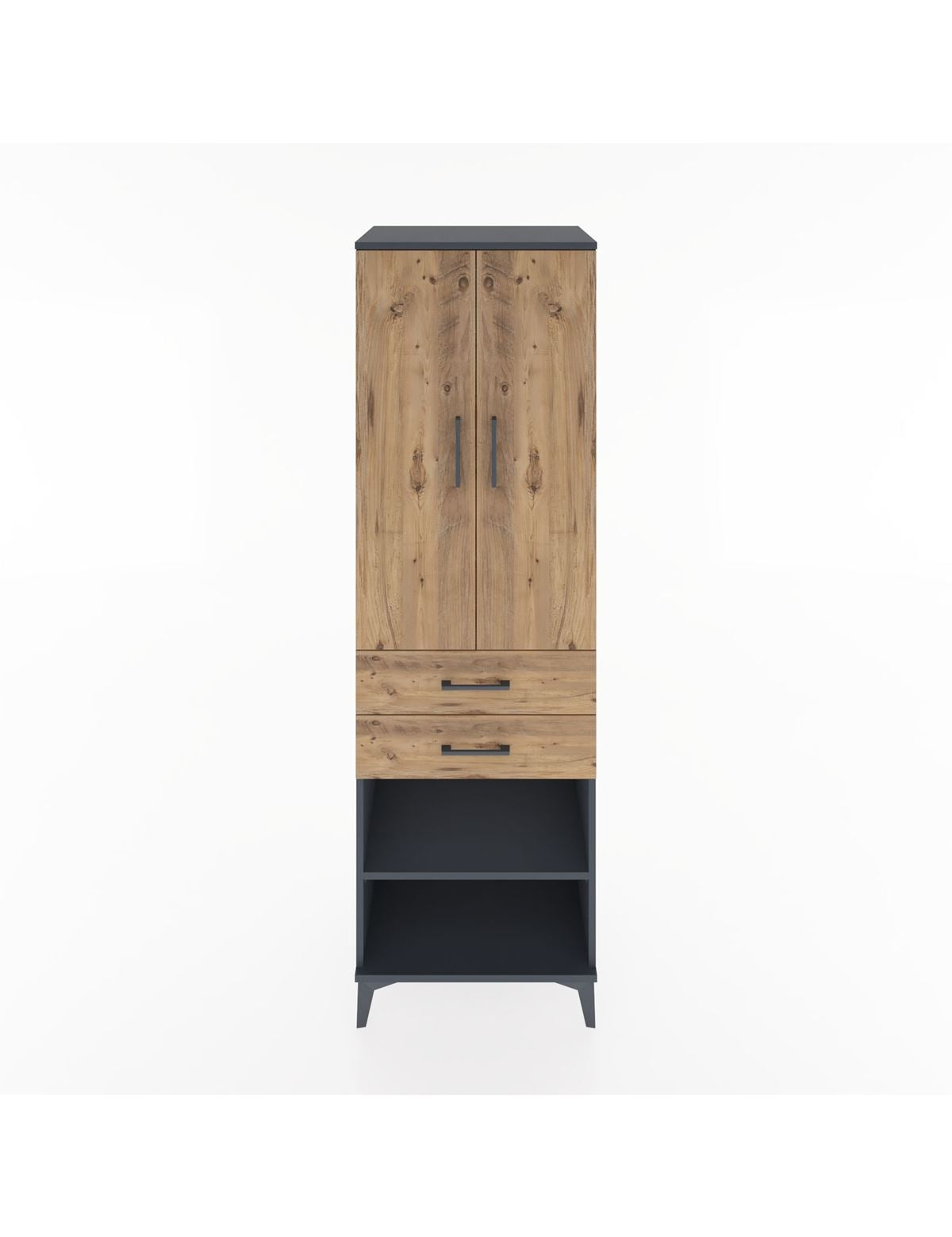 Hyperion Dolap 4 Raflı 2 Çekmeceli 2 Kapaklı 60x44x195 Antrasit-Çam