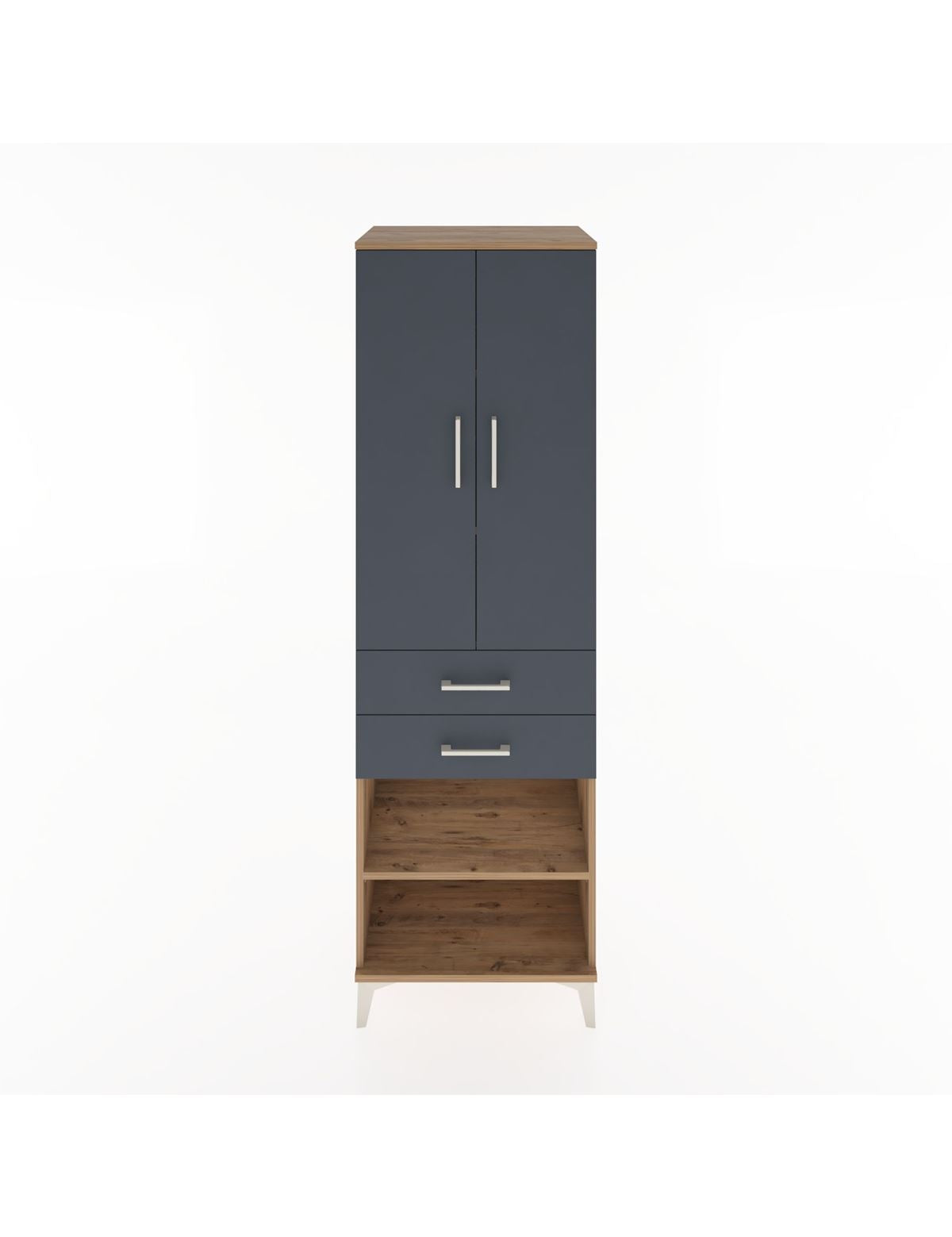 Hyperion Dolap 4 Raflı 2 Çekmeceli 2 Kapaklı 60x44x195 Çam-Antrasit