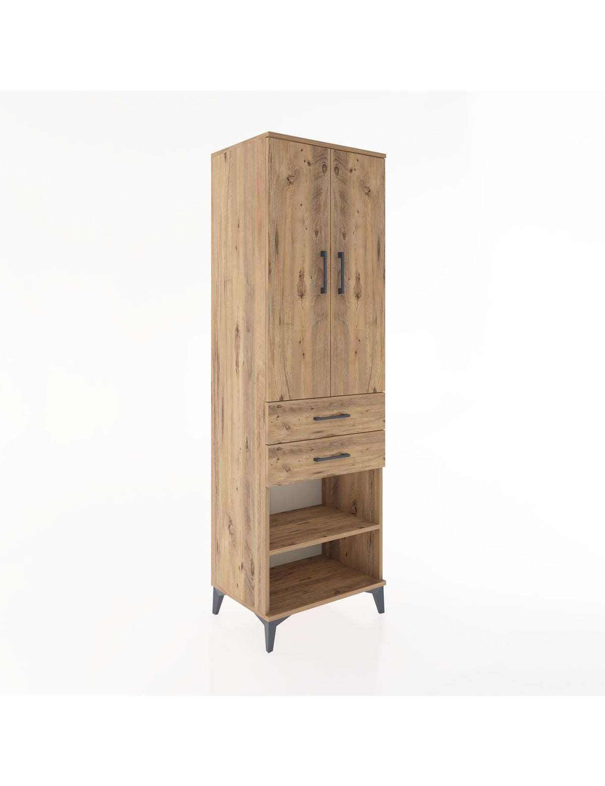 Hyperion Dolap 4 Raflı 2 Çekmeceli 2 Kapaklı 60x44x195 Çam-Çam