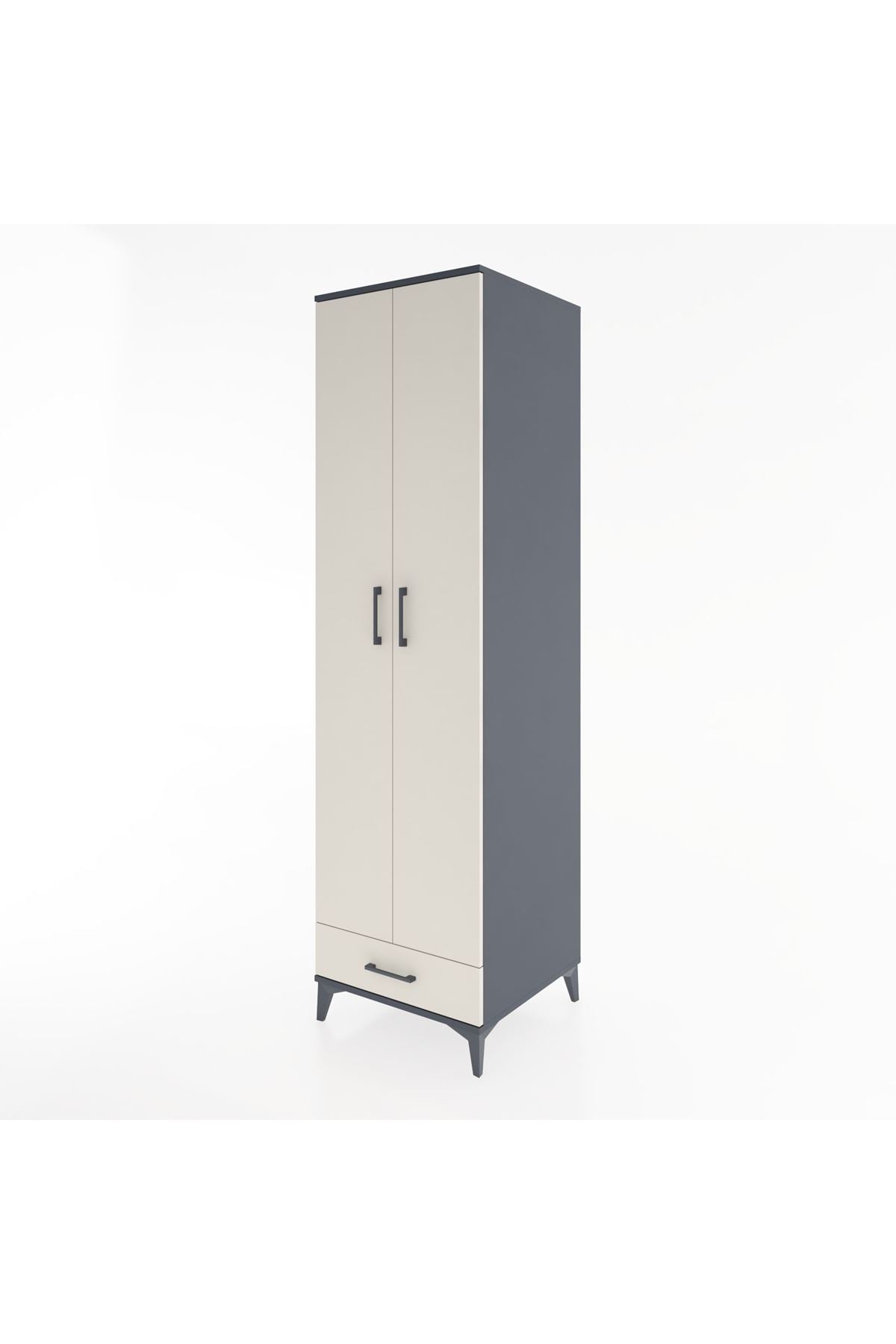 Hyperion Dolap 3 Raflı Tek Çekmeceli Tek Askılı 60x44x195 Antrasit-Aytaşı