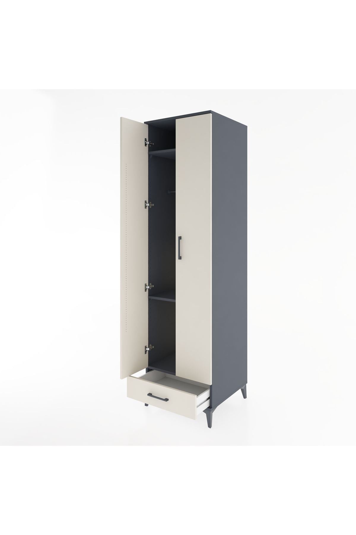 Hyperion Dolap 3 Raflı Tek Çekmeceli Tek Askılı 60x44x195 Antrasit-Aytaşı