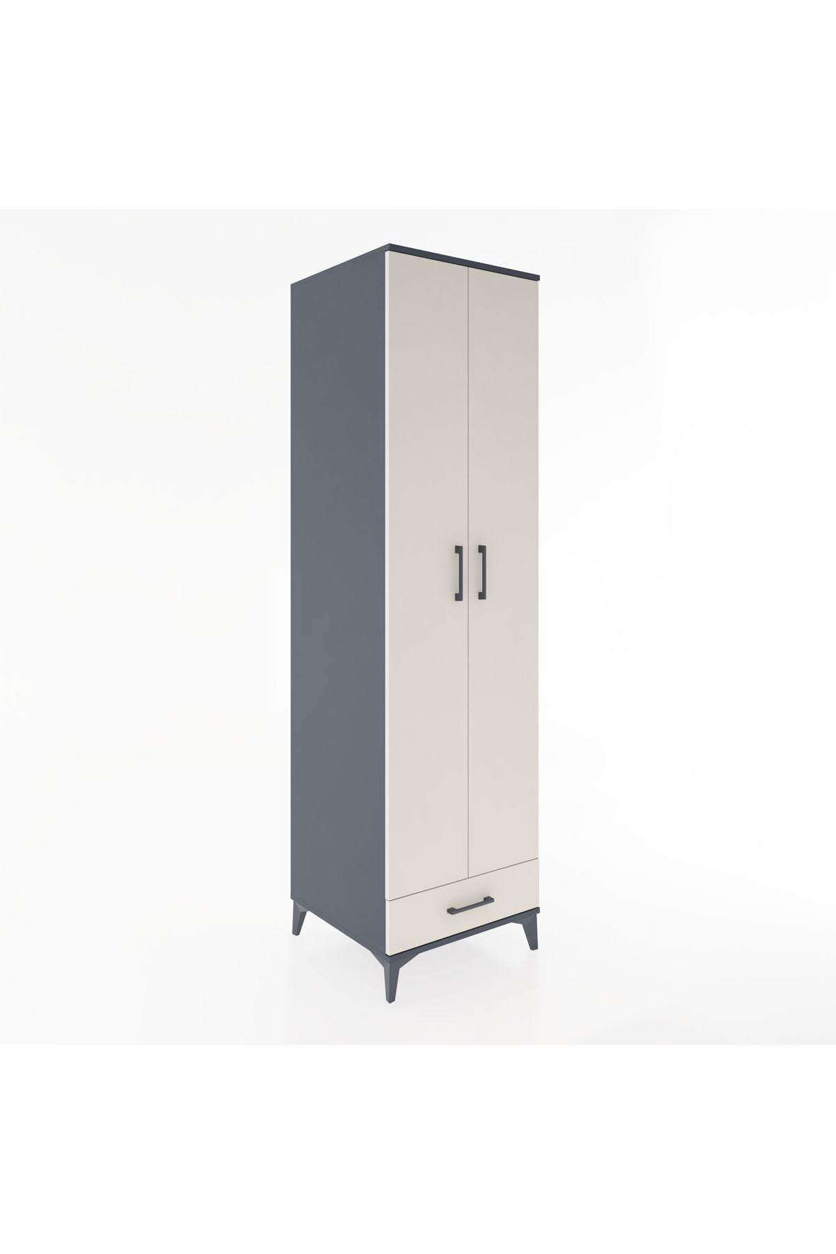 Hyperion Dolap 3 Raflı Tek Çekmeceli Tek Askılı 60x44x195 Antrasit-Aytaşı