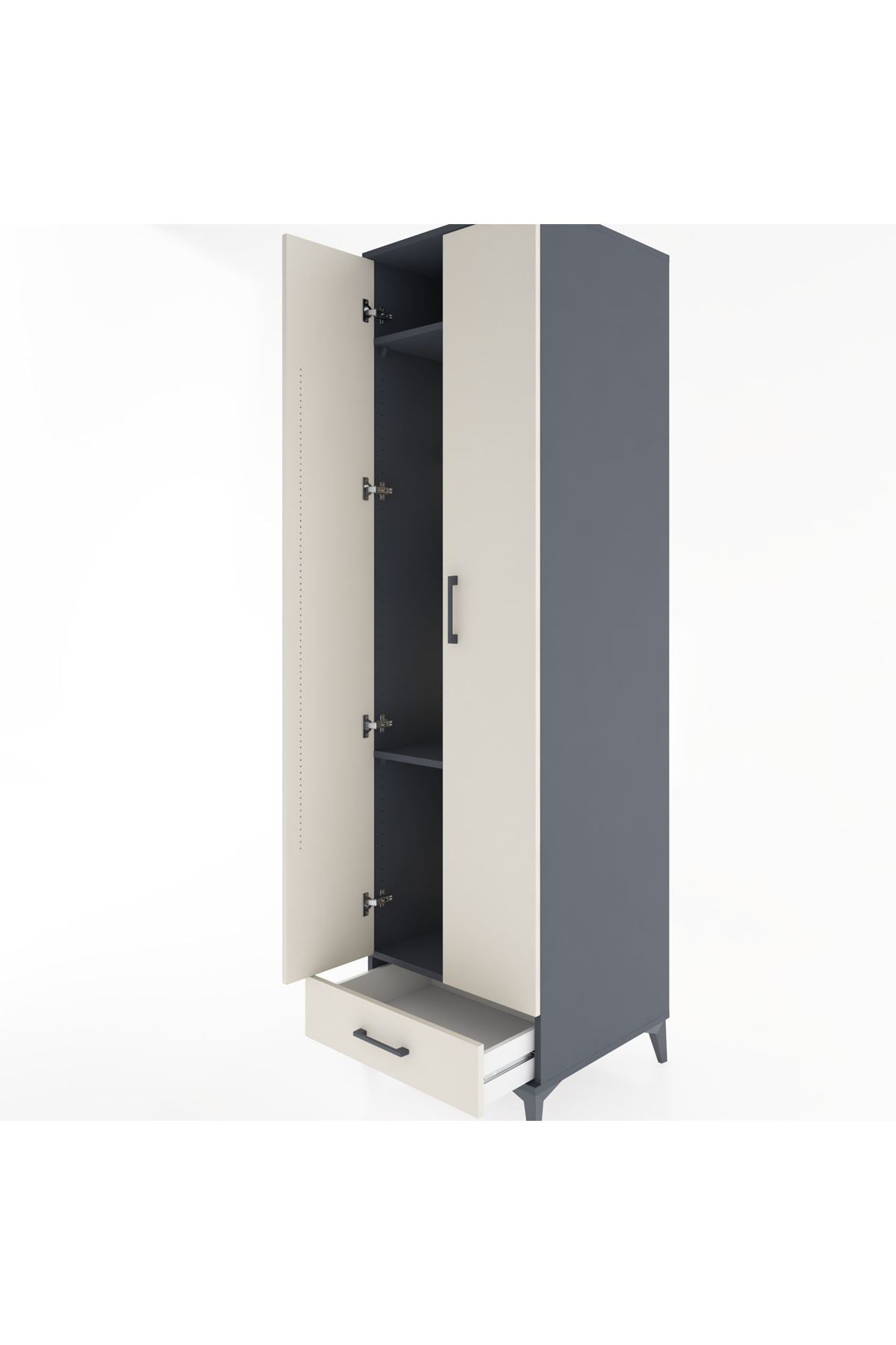 Hyperion Dolap 3 Raflı Tek Çekmeceli Tek Askılı 60x44x195 Antrasit-Aytaşı
