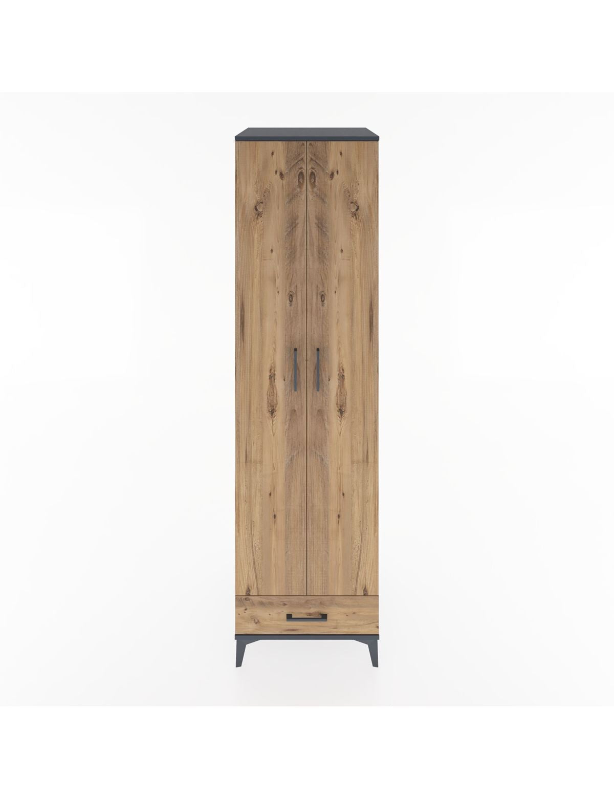 Hyperion Dolap 3 Raflı Tek Çekmeceli Tek Askılı 60x44x195 Antrasit-Çam